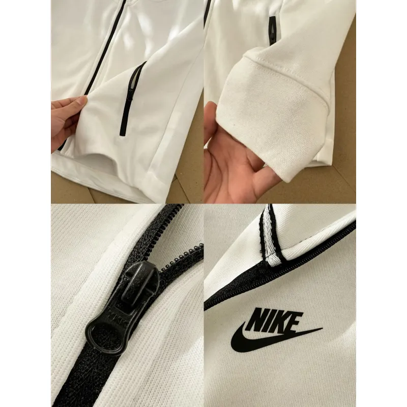 Nike Sportswear Women's Tech Fleece Windrunner Full-Zip Hoodie & Joggers Sweatpants Set Black/Grey/White YZ FB83397 FB8331