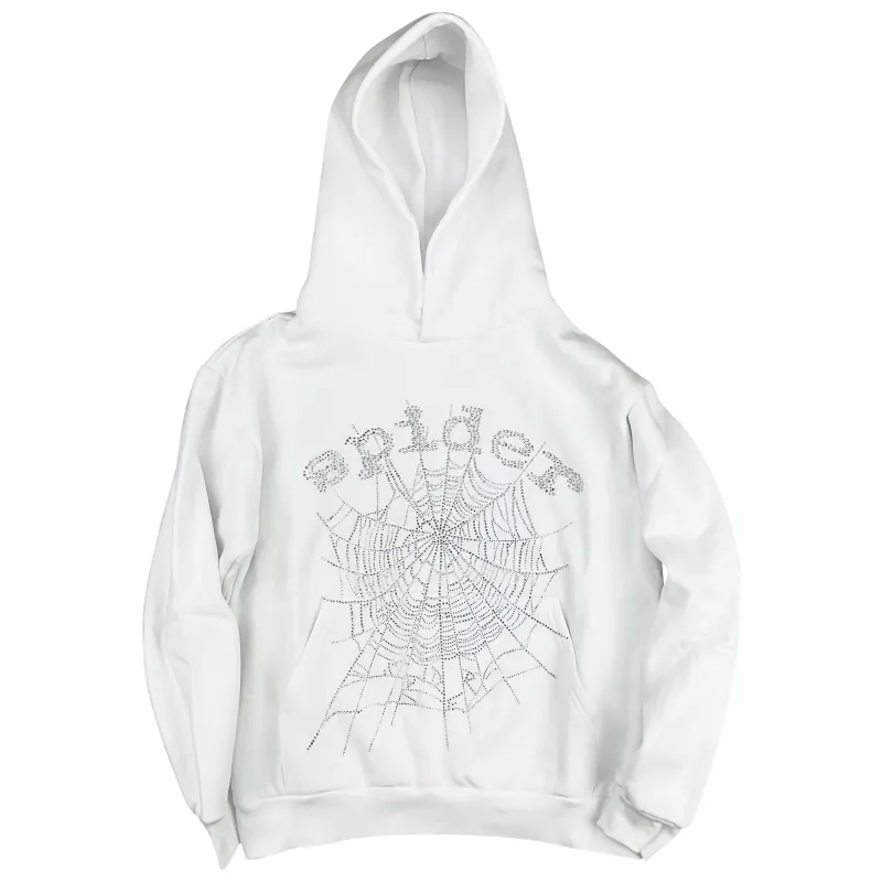 Sp5der OG Rhinestone Hoodie White YZ EG938