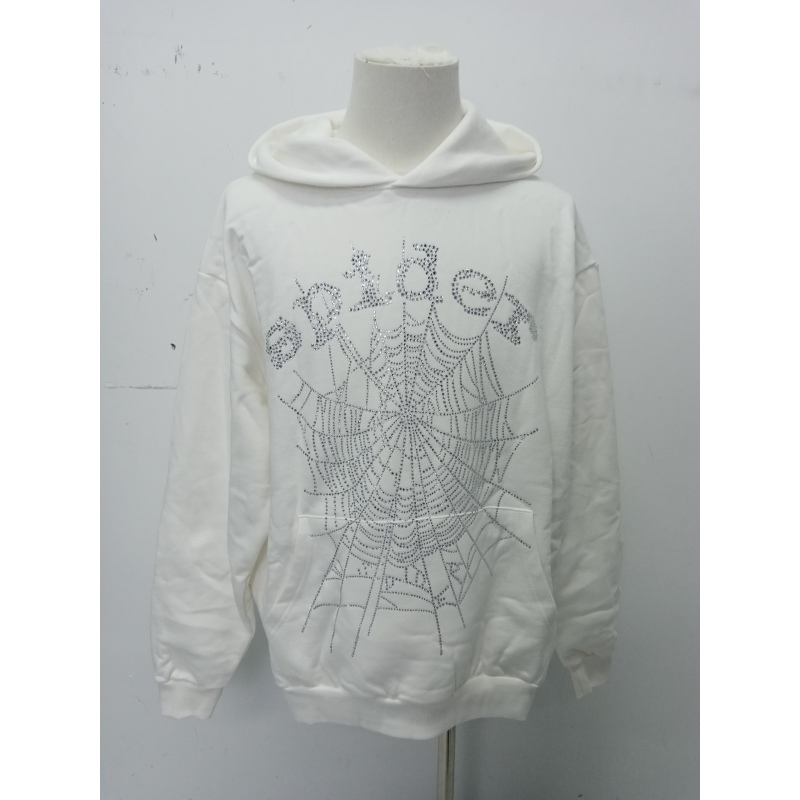 Sp5der OG Rhinestone Hoodie White YZ EG938