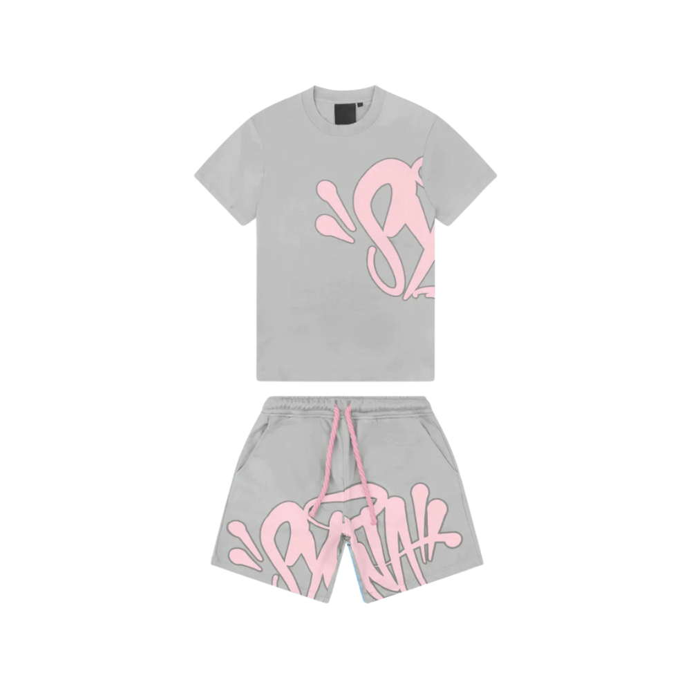 Syna World T-shirt & Short Tracksuit Grey Pink Set CK 241205