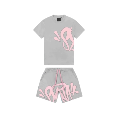Syna World T-shirt & Short Tracksuit Grey Pink Set CK 241205 01