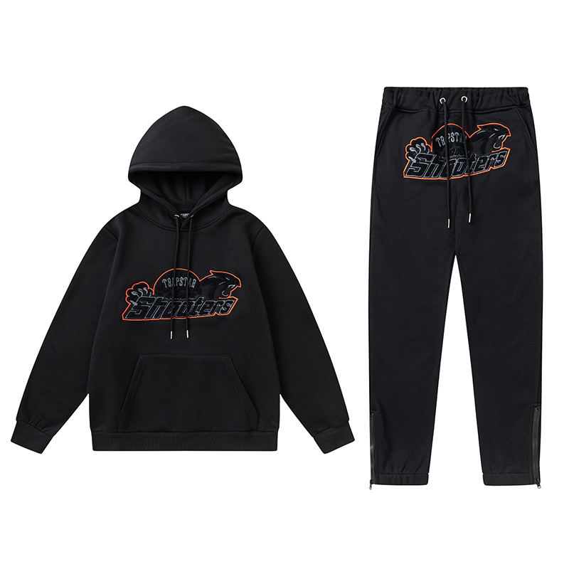 Trapstar Shooters Hoodie Sweatpant Tracksuit Black Orange CK 241206