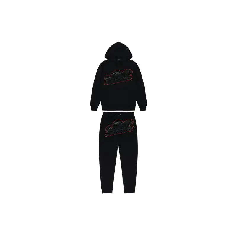Trapstar Blakc Shooters Hoodie Sweatpant Tracksuit Black Red CK 241206