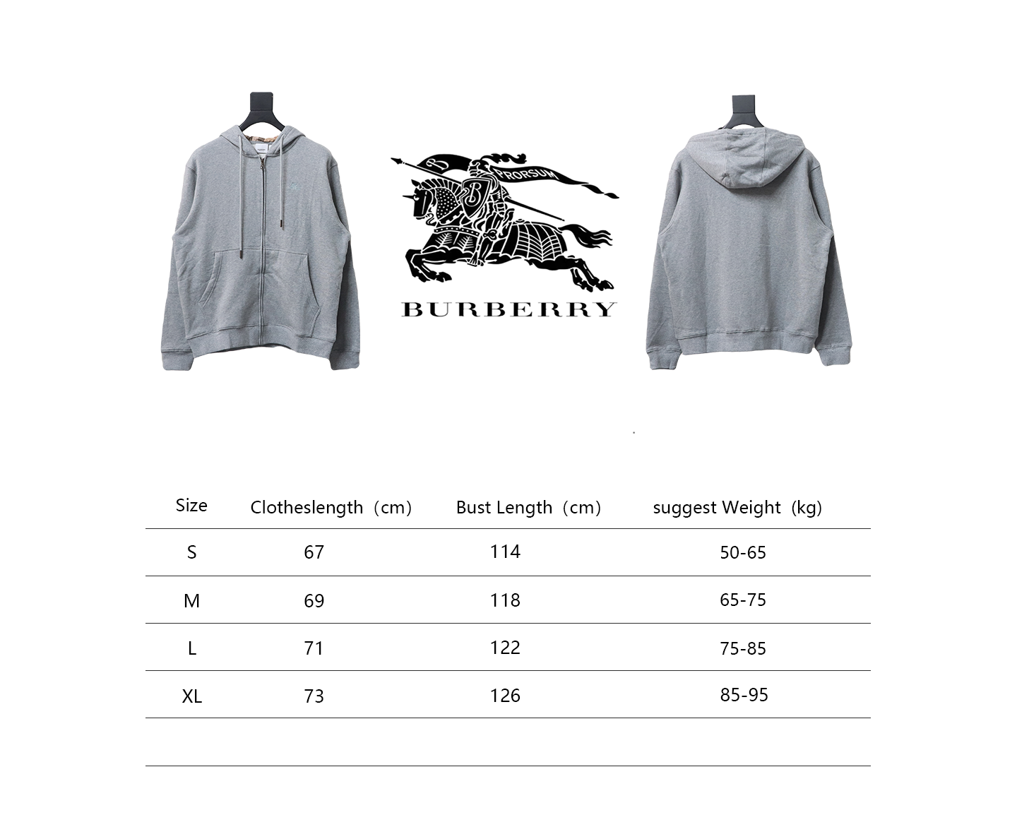 Burberry Embroidered Grey EKD Zip Hoodie Grey CK WH2202024020