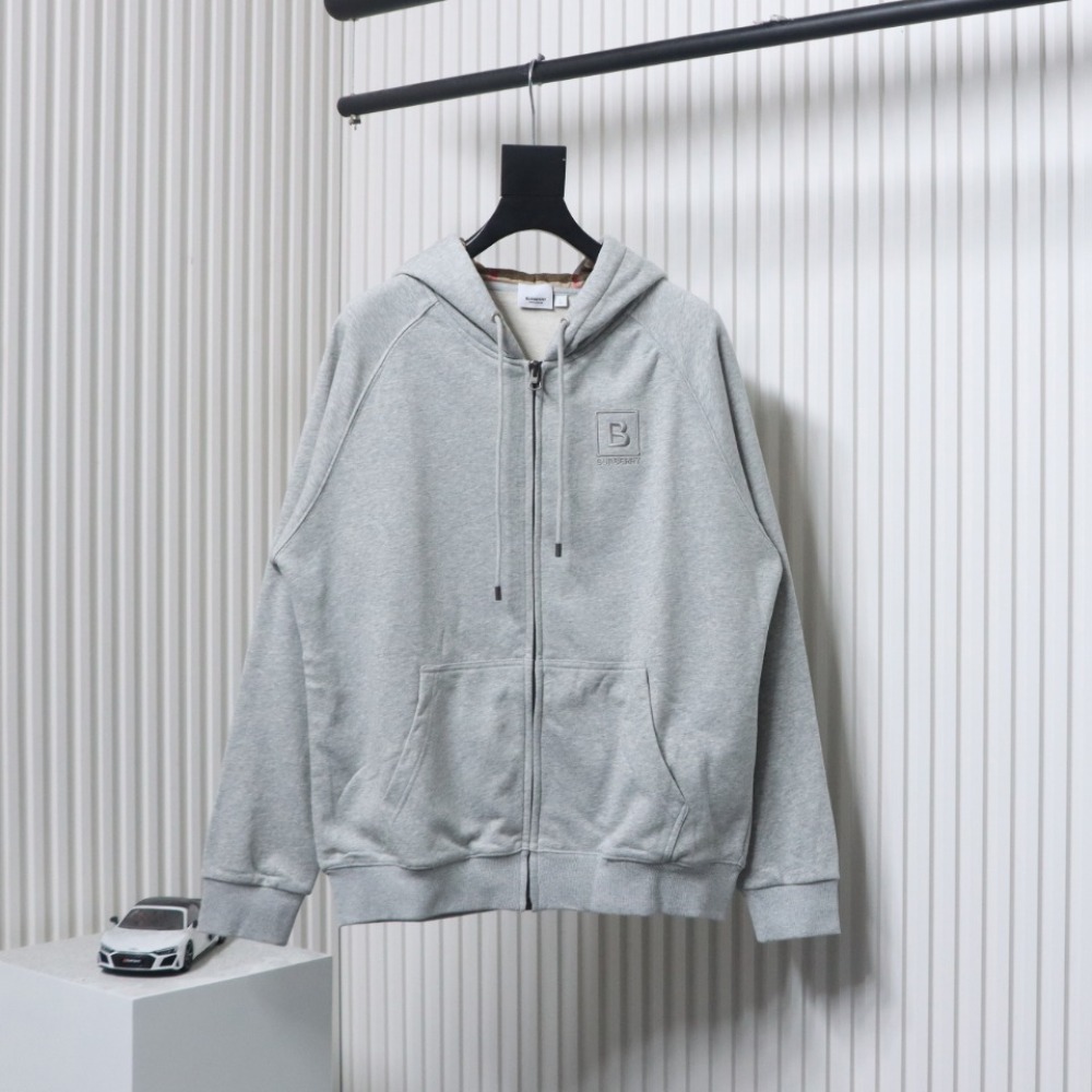 Burberry Letter Graphic Cotton Blend Zip Hoodie Pale Grey Melange CK WH34020204022