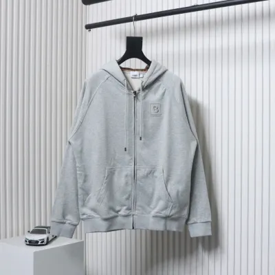 Burberry Letter Graphic Cotton Blend Zip Hoodie Pale Grey Melange CK WH34020204022 01
