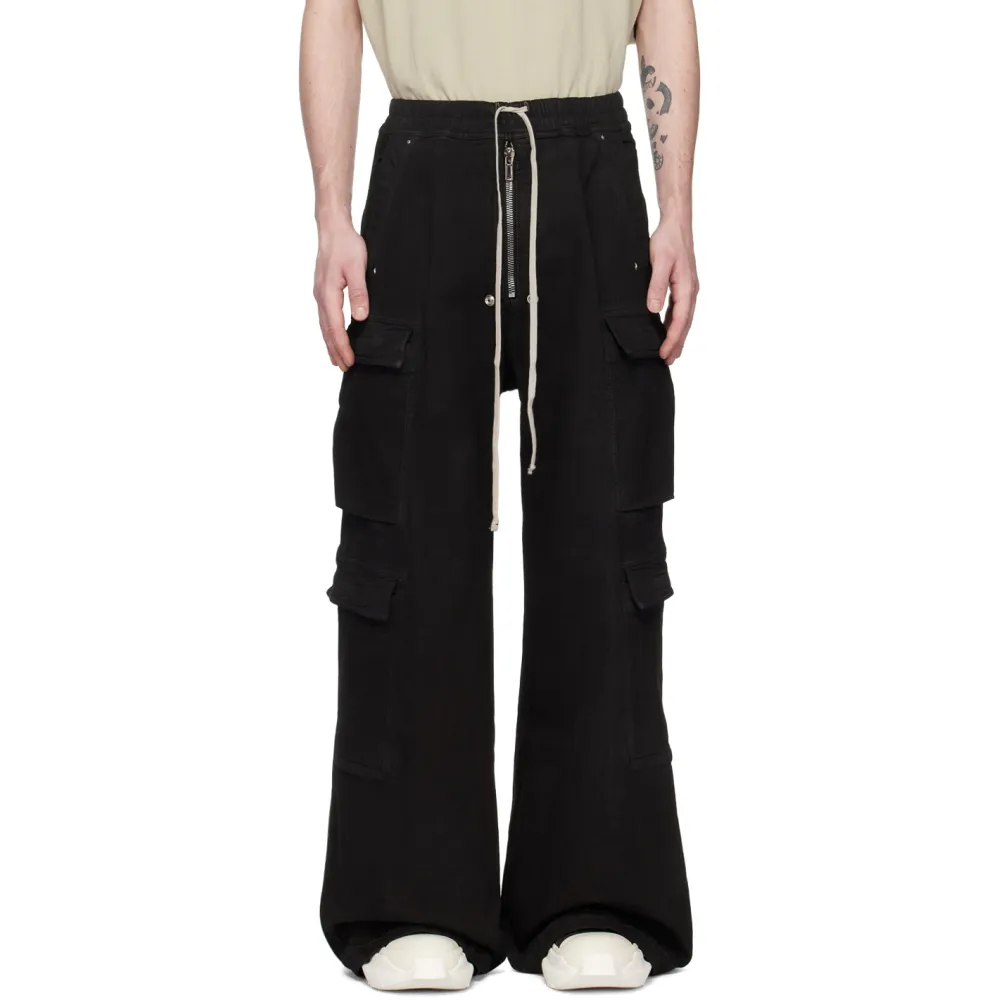 Rick Owens Drkshdw Black Jumbo Belas Denim Cargo Pants YZ 24121901