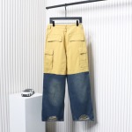 Balenciaga Patch Cotton Wide Cargo Pants Beige Blue CK 3102024020