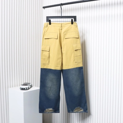 Balenciaga Patch Cotton Wide Cargo Pants Beige Blue CK 3102024020 01