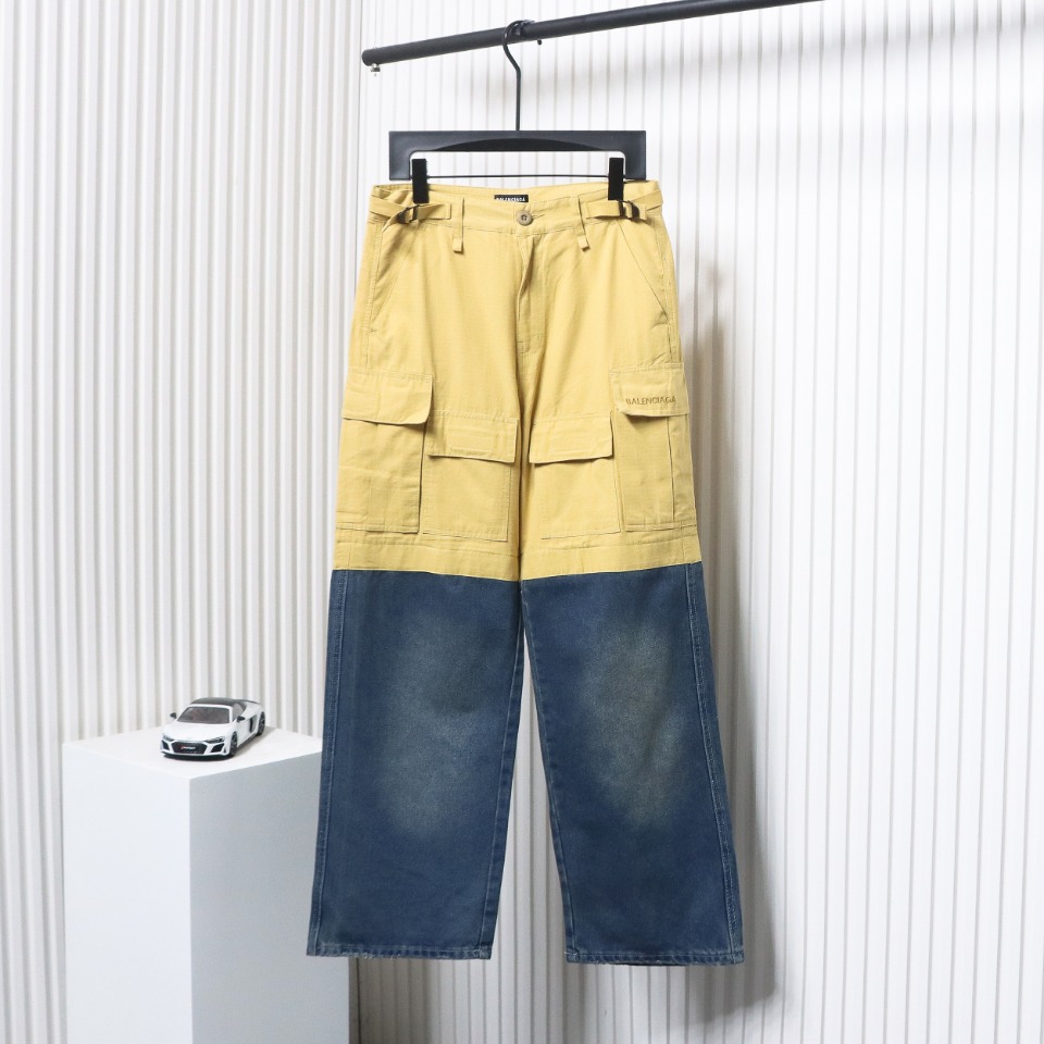 Balenciaga Patch Cotton Wide Cargo Pants Beige Blue CK 3102024020