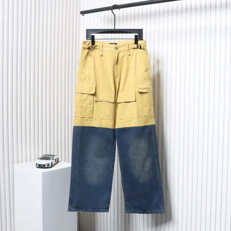 Balenciaga Patch Cotton Wide Cargo Pants Beige Blue CK 3102024020