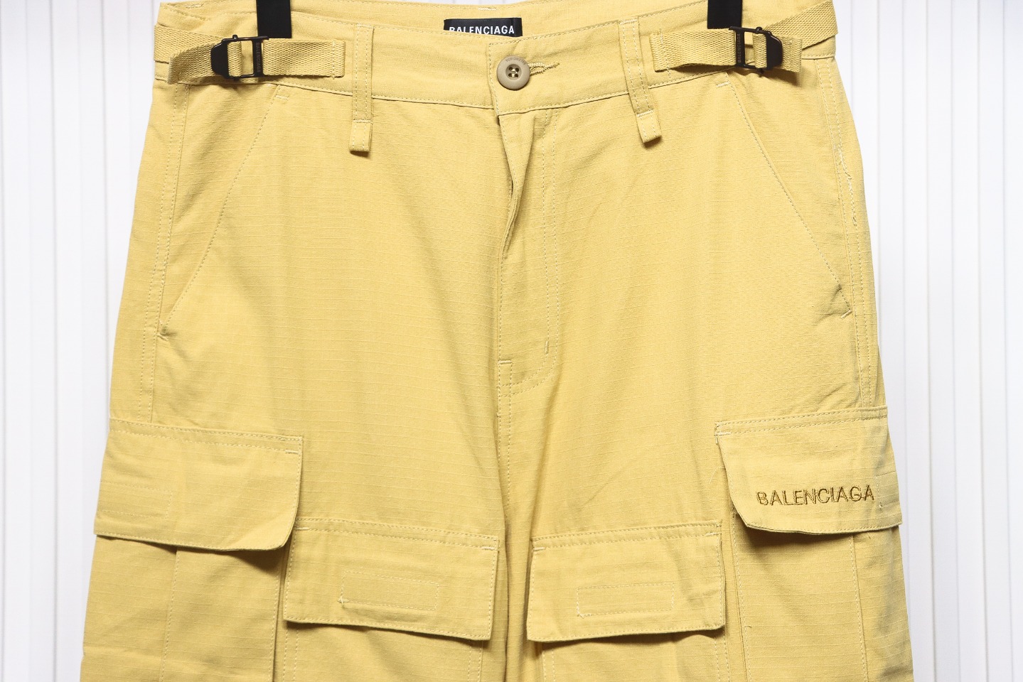 Balenciaga Patch Cotton Wide Cargo Pants Beige Blue CK 3102024020