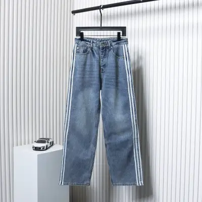 Balenciaga x Adidas Side Stripes Baggy Jeans in Blue CK 2802024016 01