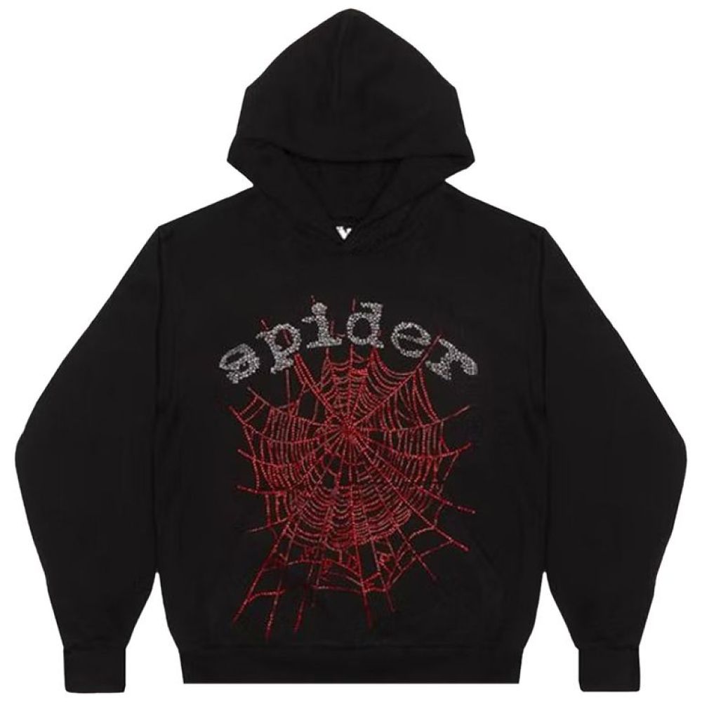 Sp5der OG Rhinestone Hoodie Black 2022 YZ EG938
