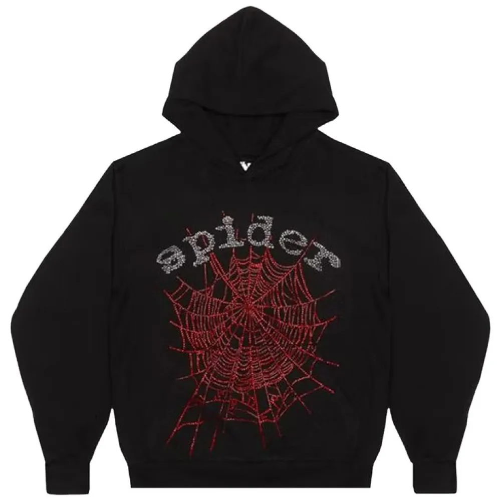 Sp5der OG Rhinestone Hoodie Black 2022 YZ EG938