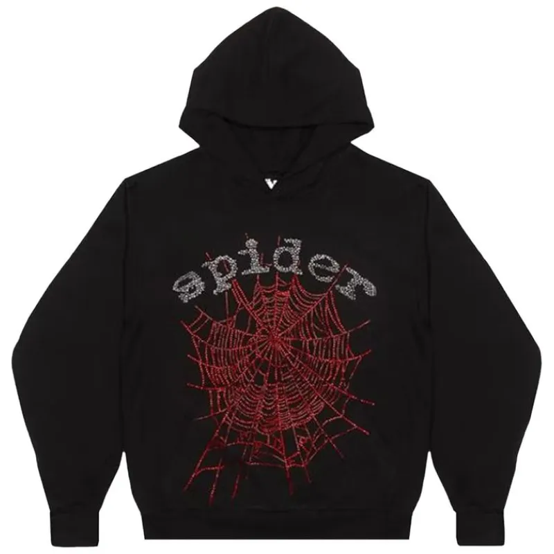 Sp5der OG Rhinestone Hoodie Black 2022 YZ EG938