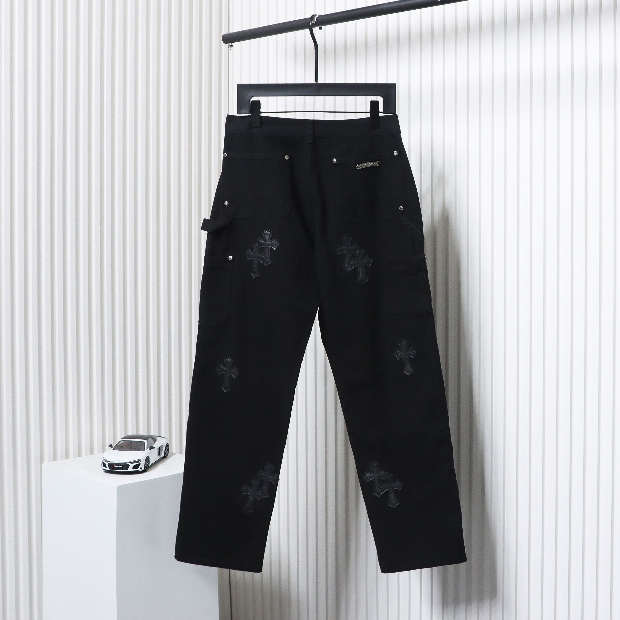 Chrome Hearts Black Leather Cross Patch Carpenter Jean CK 2702023017