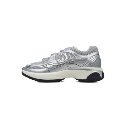 Chanel CC Logo Sneaker White Silver 01