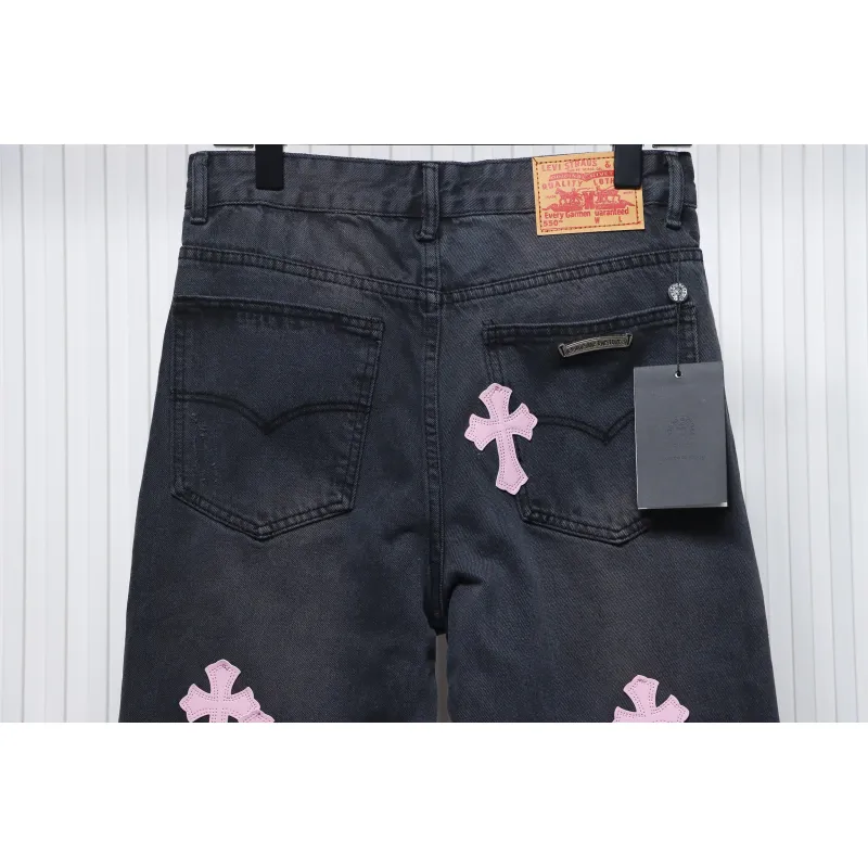 Chrome Hearts Pink Leather Cross Jean CK 2402023014
