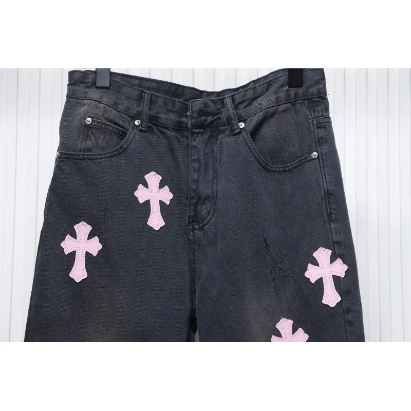 Chrome Hearts Pink Leather Cross Jean CK 2402023014
