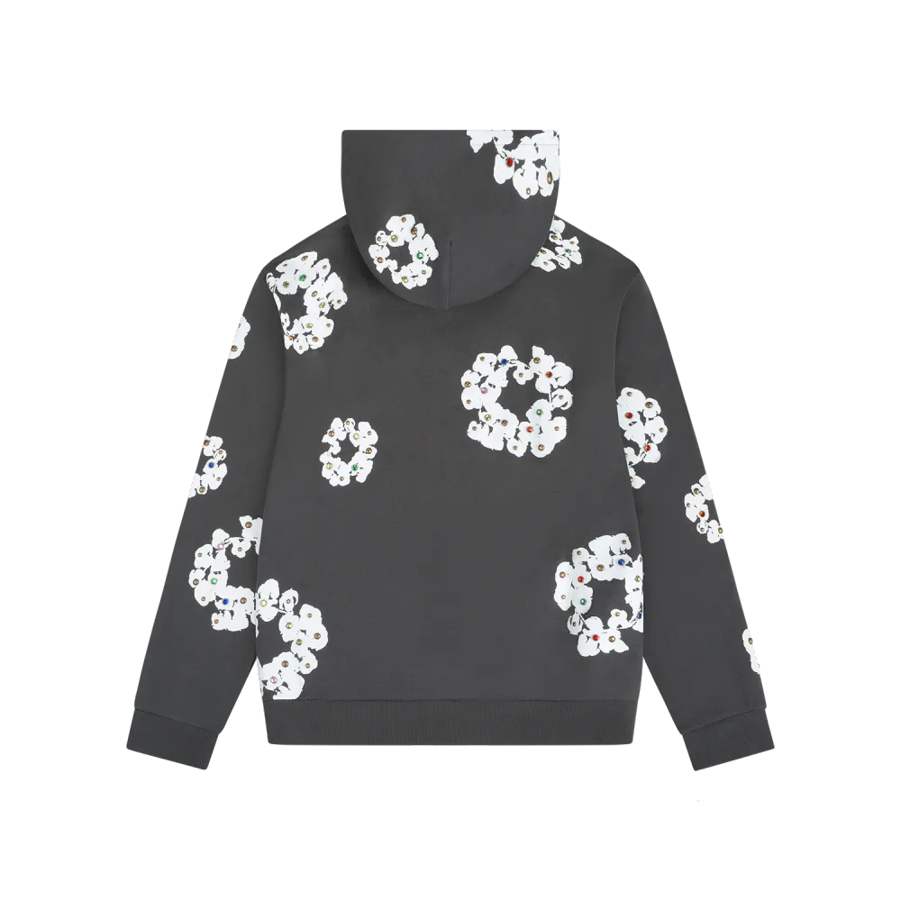 Denim Tears Rhinestone Cotton Wreath Zip Hoodie Vintage Black YZ XC 250113