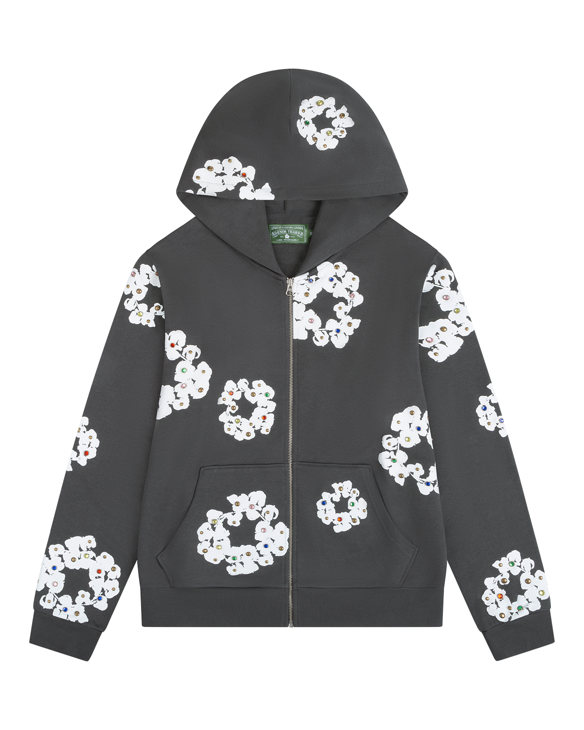 Denim Tears Rhinestone Cotton Wreath Zip Hoodie Vintage Black YZ XC 250113