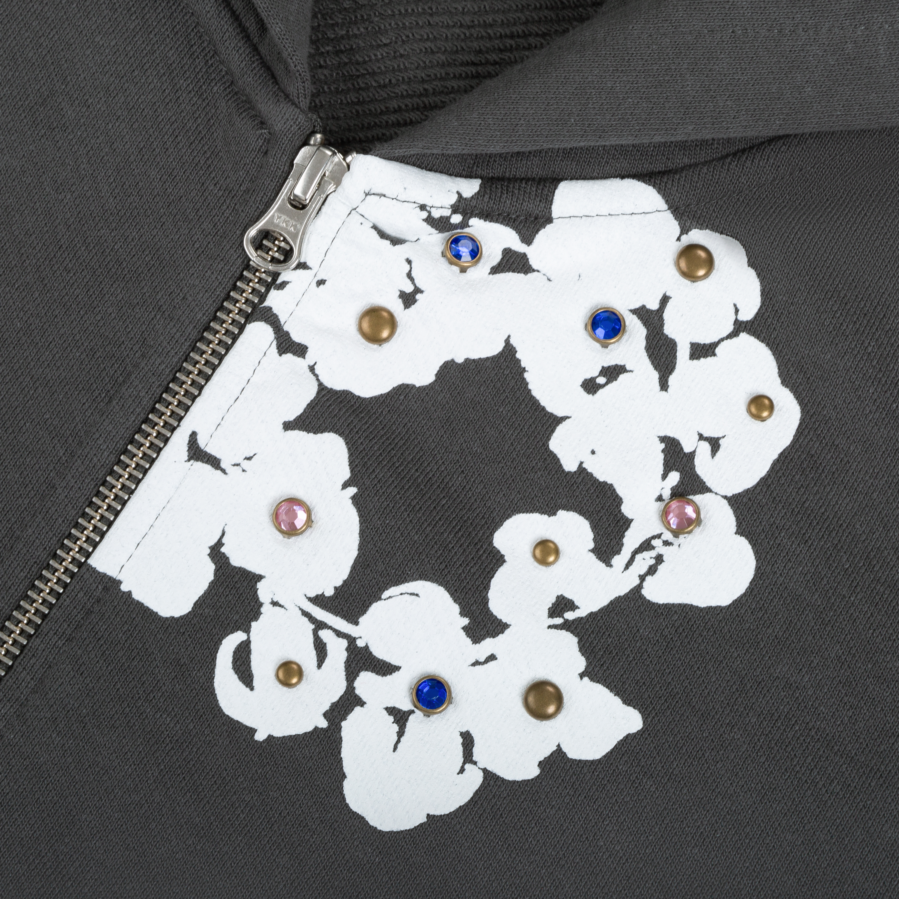 Denim Tears Rhinestone Cotton Wreath Zip Hoodie Vintage Black YZ XC 250113