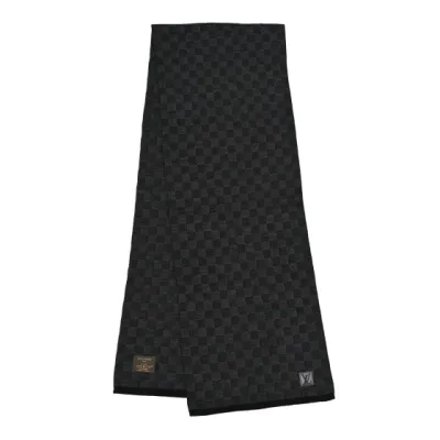 [Add One] Louis Vuitton Wool Petit Damier Graphite Scarf Black CK250114 02