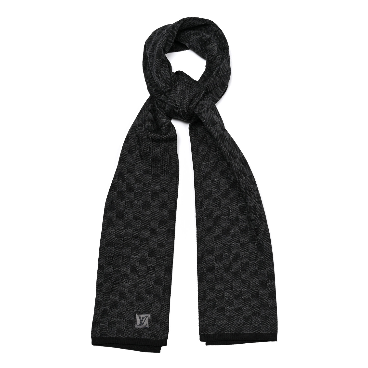 [Add One] Louis Vuitton Wool Petit Damier Graphite Scarf Black CK250114