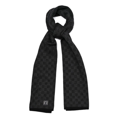 [Add One] Louis Vuitton Wool Petit Damier Graphite Scarf Black CK250114 01