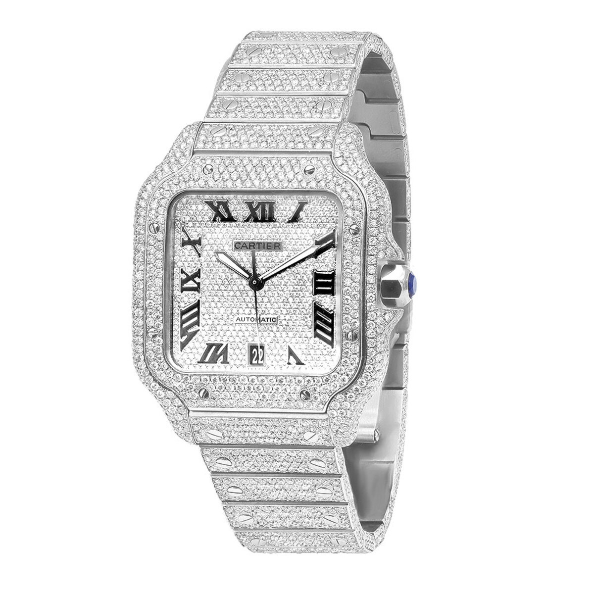 Cartier Iced Out Cartier Santos Round Baguette Diamond 