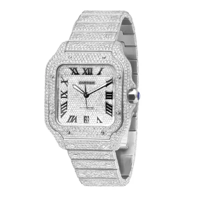 Cartier Iced Out Cartier Santos Round Baguette Diamond  01