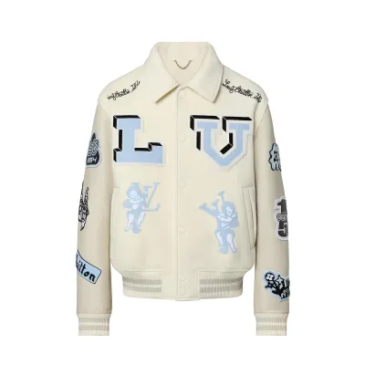 Louis Vuitton Multi-Patches Mixed Leather Varsity Blouson Milky White 01