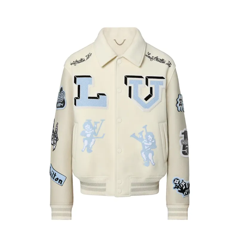 Louis Vuitton Multi-Patches Mixed Leather Varsity Blouson Milky White