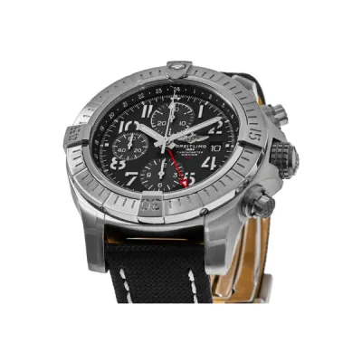 Breitling Avenger Chronograph GMT 45 Black Dial Leather Strap Men's Watch A24315101B1X2 02