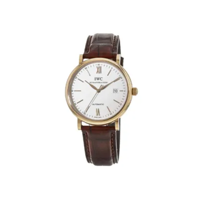 IWC Portofino Automatic 18kt Rose Gold Silver Dial Leather Strap Men's Watch IW356504 01
