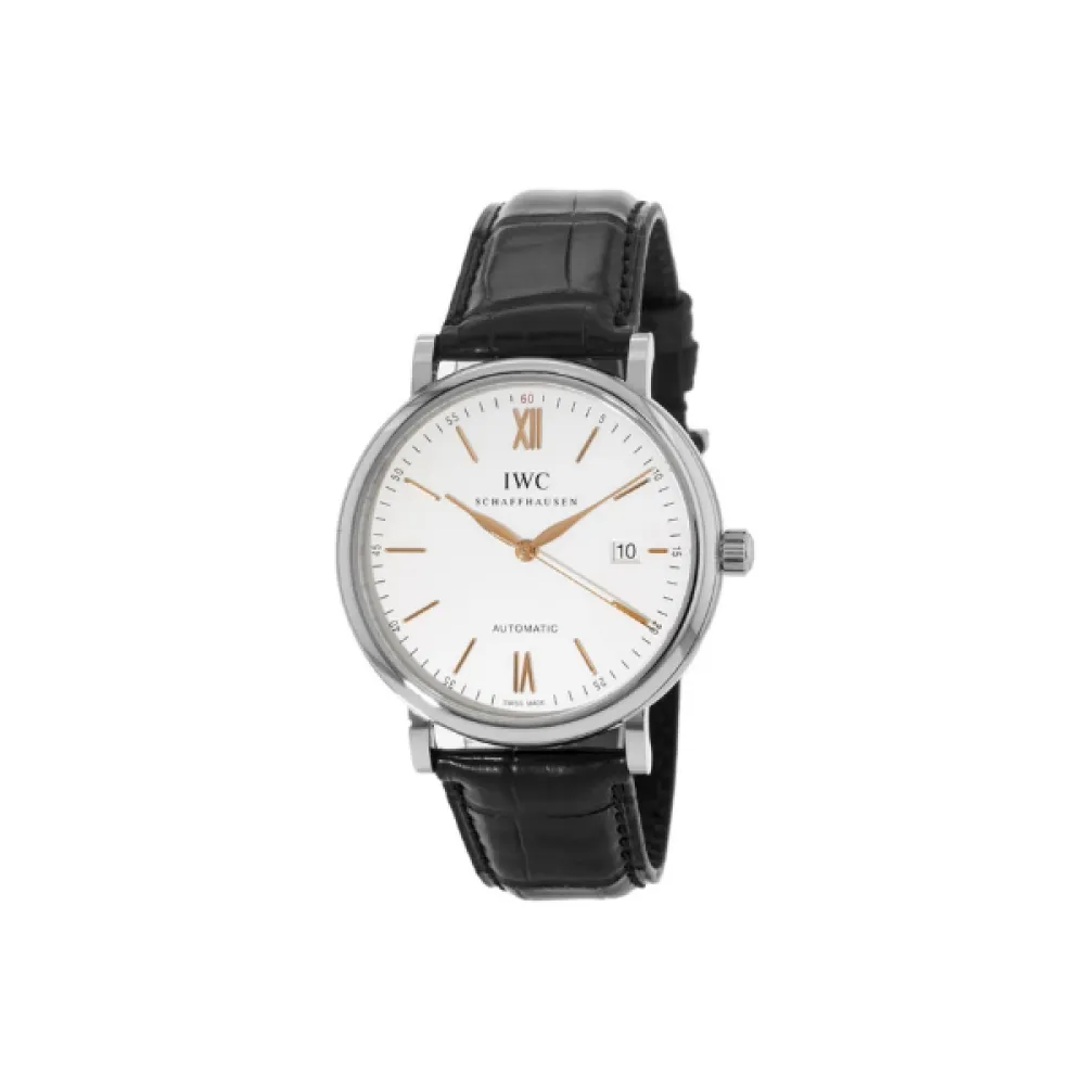 IWC Portofino Automatic Silver & Gold Dial Black Leather Strap Men's Watch IW356517