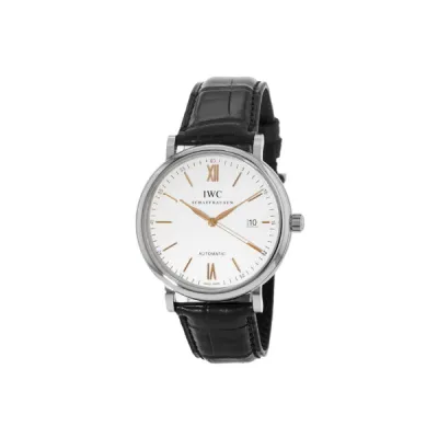 IWC Portofino Automatic Silver & Gold Dial Black Leather Strap Men's Watch IW356517 01