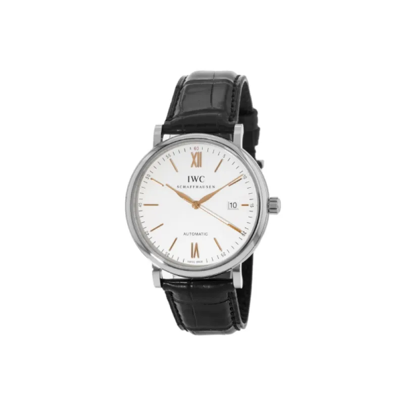 IWC Portofino Automatic Silver & Gold Dial Black Leather Strap Men's Watch IW356517