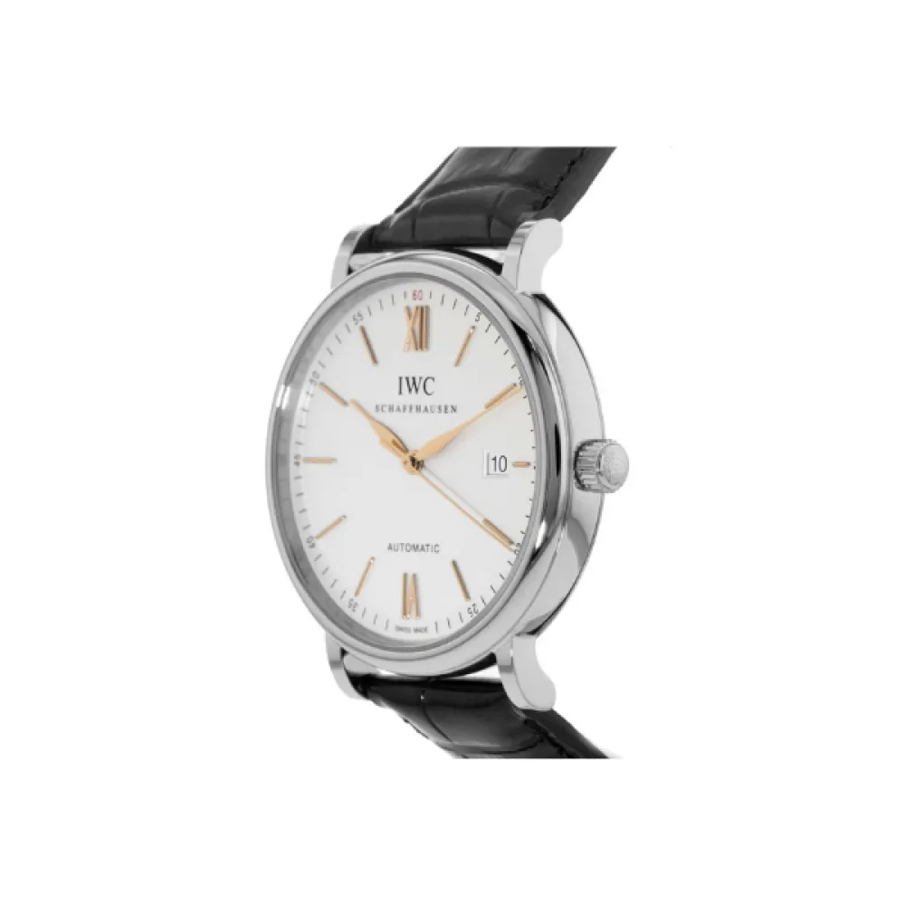 IWC Portofino Automatic Silver & Gold Dial Black Leather Strap Men's Watch IW356517