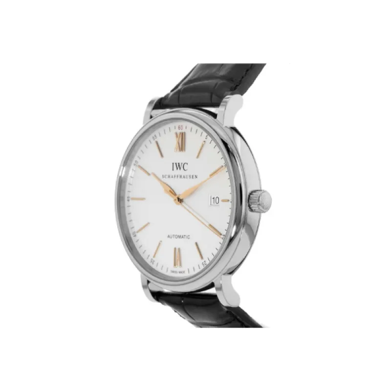 IWC Portofino Automatic Silver & Gold Dial Black Leather Strap Men's Watch IW356517