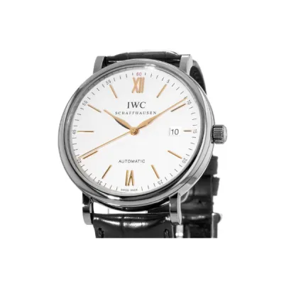 IWC Portofino Automatic Silver & Gold Dial Black Leather Strap Men's Watch IW356517 02