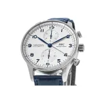 IWC Portugieser Automatic 7 Day Power Reserve Silver Blue Dial Leather Men's Watch IW500705