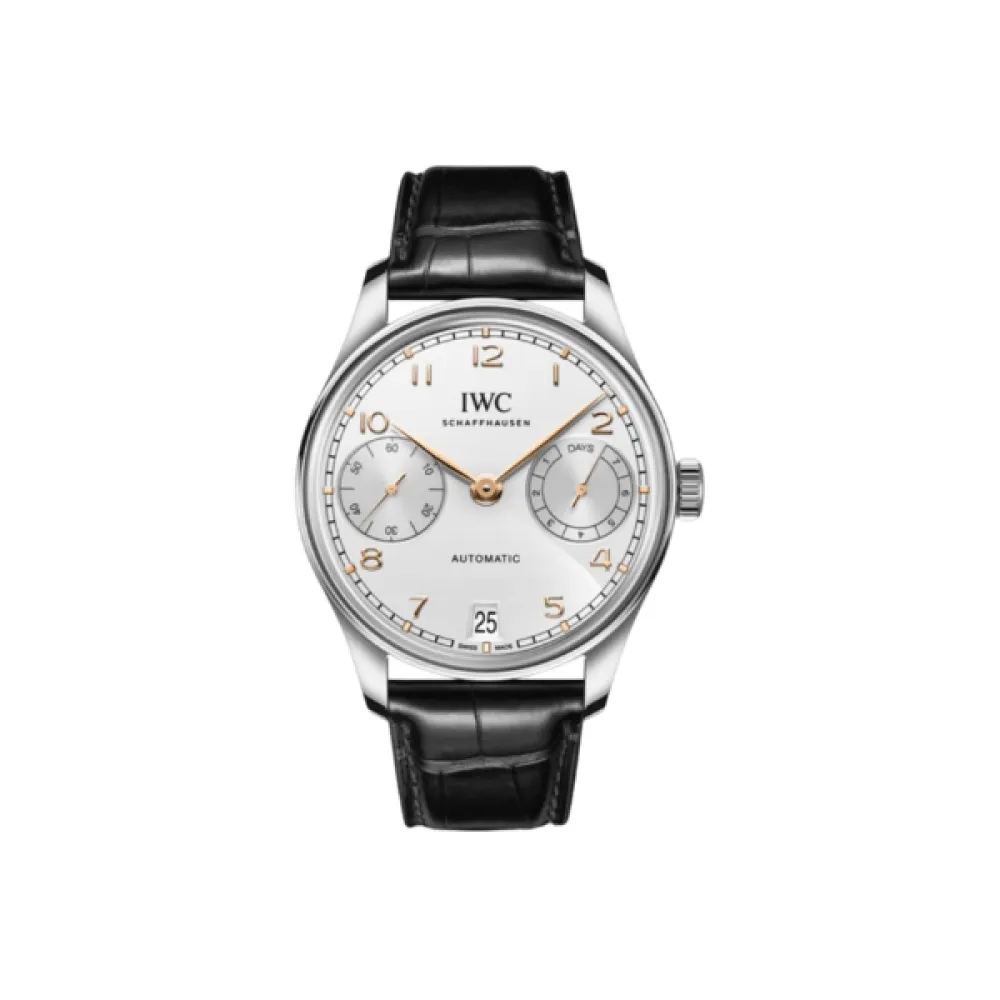 IWC Portugieser Automatic 7 Day Power Reserve Silver Dial Black Leather Men's Watch IW501701