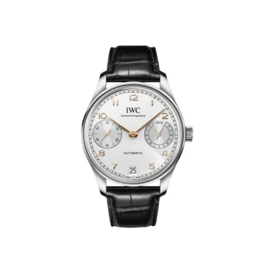 IWC Portugieser Automatic 7 Day Power Reserve Silver Dial Black Leather Men's Watch IW501701 01