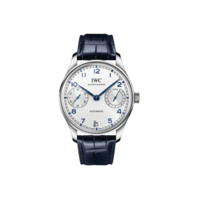 IWC Portugieser Automatic 7 Day Power Reserve Silver Dial Blue Leather Men's Watch IW501702 01