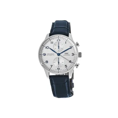 IWC Portugieser Automatic Chronograph Silver Dial Blue Leather Strap Men's Watch IW371605 01