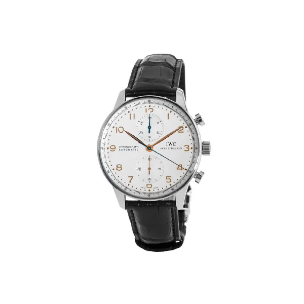 IWC Portugieser Automatic Chronograph Silver Dial Gold Markers Leathe Men's Watch IW371604