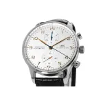 IWC Portugieser Automatic Chronograph Silver Dial Gold Markers Leathe Men's Watch IW371604