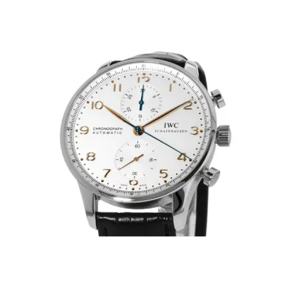 IWC Portugieser Automatic Chronograph Silver Dial Gold Markers Leathe Men's Watch IW371604 02